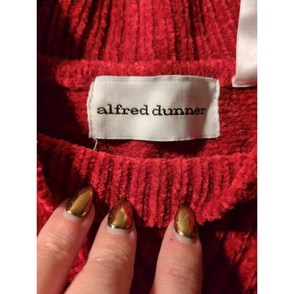 Vintage Alfred Dunner Sweater Women’s XL Red Chevron Cable Knit Holiday Mock - Picture 4 of 8